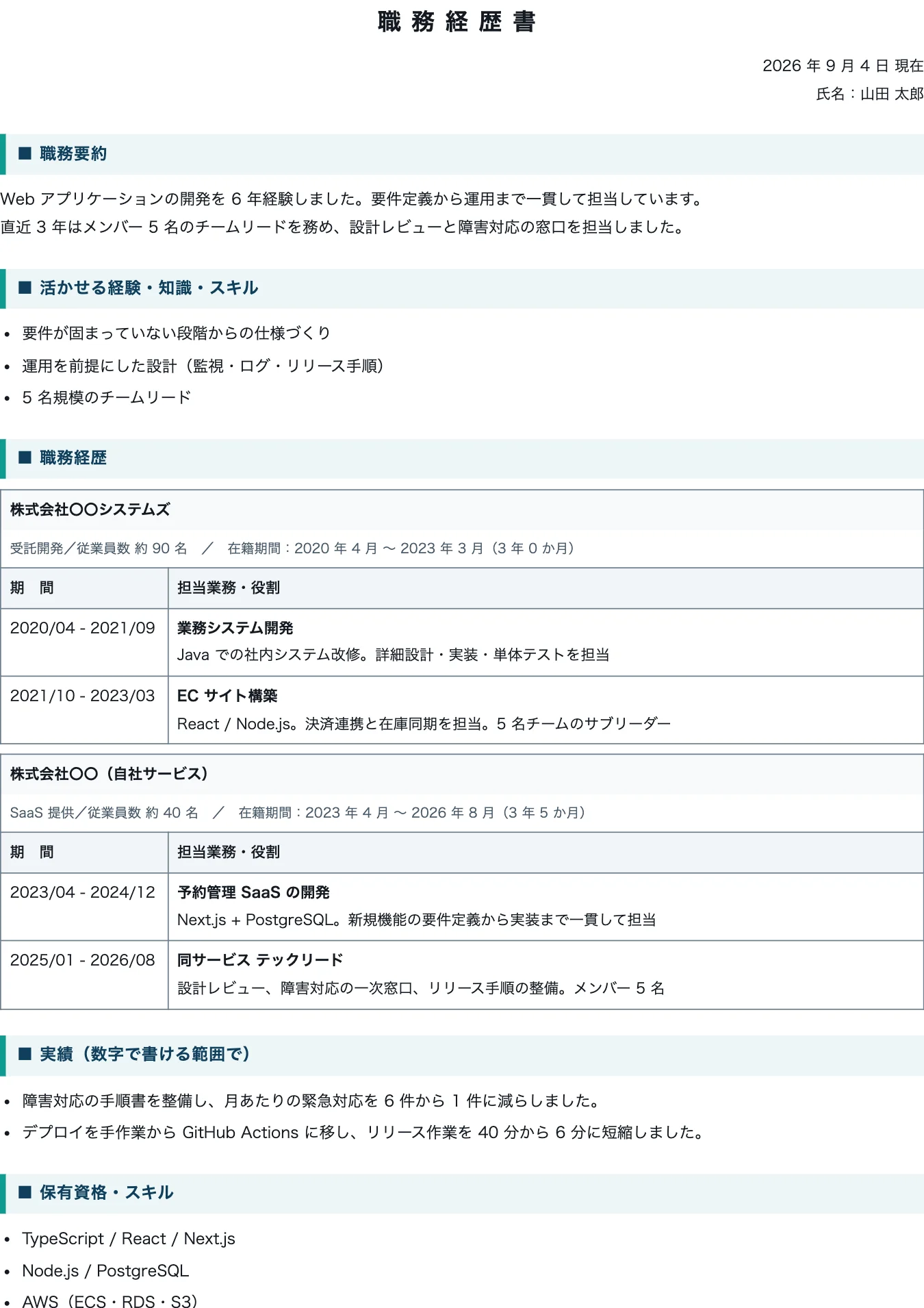 ITエンジニア向けの職務経歴書（例文入り）